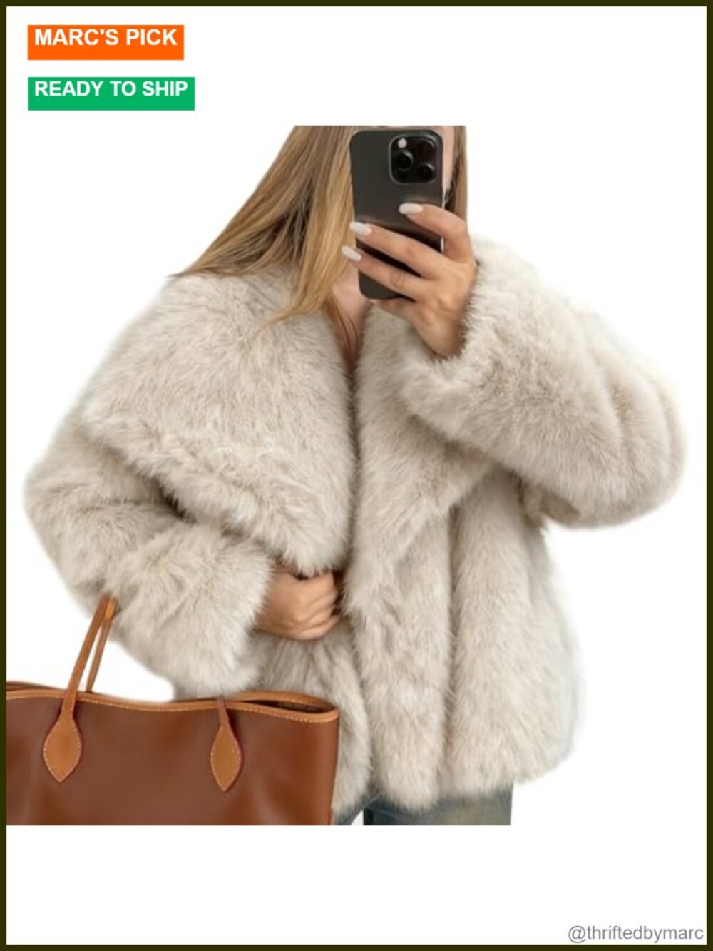 Flygo Women's Fluffy Faux Fur Coat Loose Fit Shawl Collar Snap